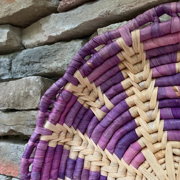 Purple Seagrass Coil Basket Tray Boho Decor Dorm Wall Art Scallop Bohemian - Picture 3 of 8